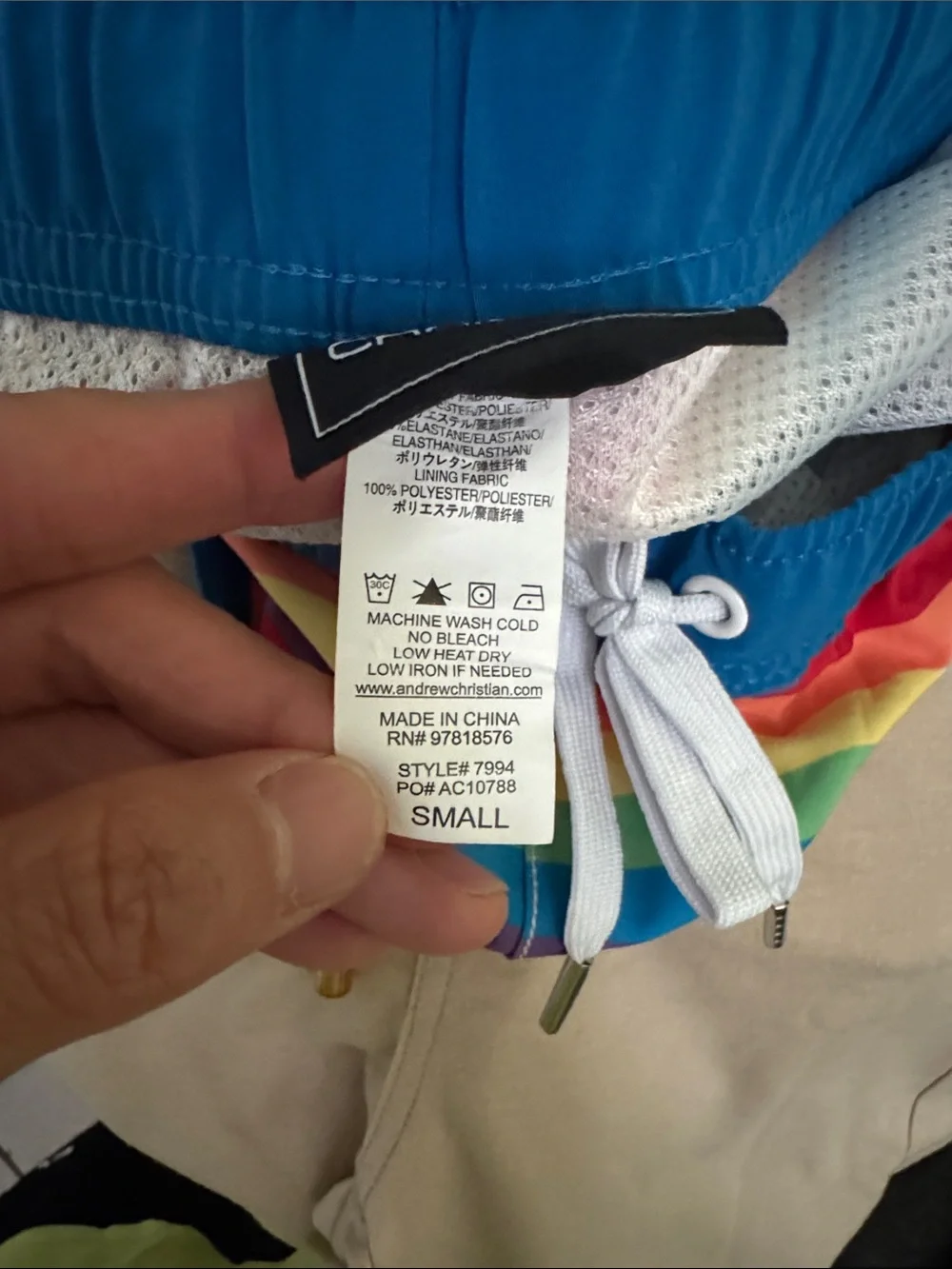 MEN’s 2” Andrew Christian Rainbow Striped Swim Shorts size SMALL (28-30)